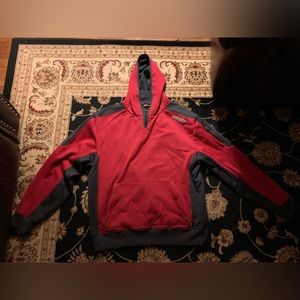 Saucony 1/4 Zip Hoodie Red Mens Size Large Zip Pockets Warm Sweatshirt Mock